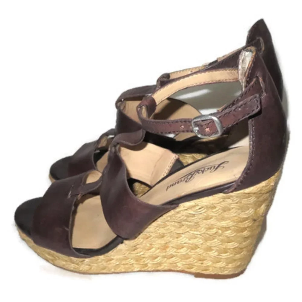 Lucky Brand Brown Leather Espadrille Wedge Sandal 7.5